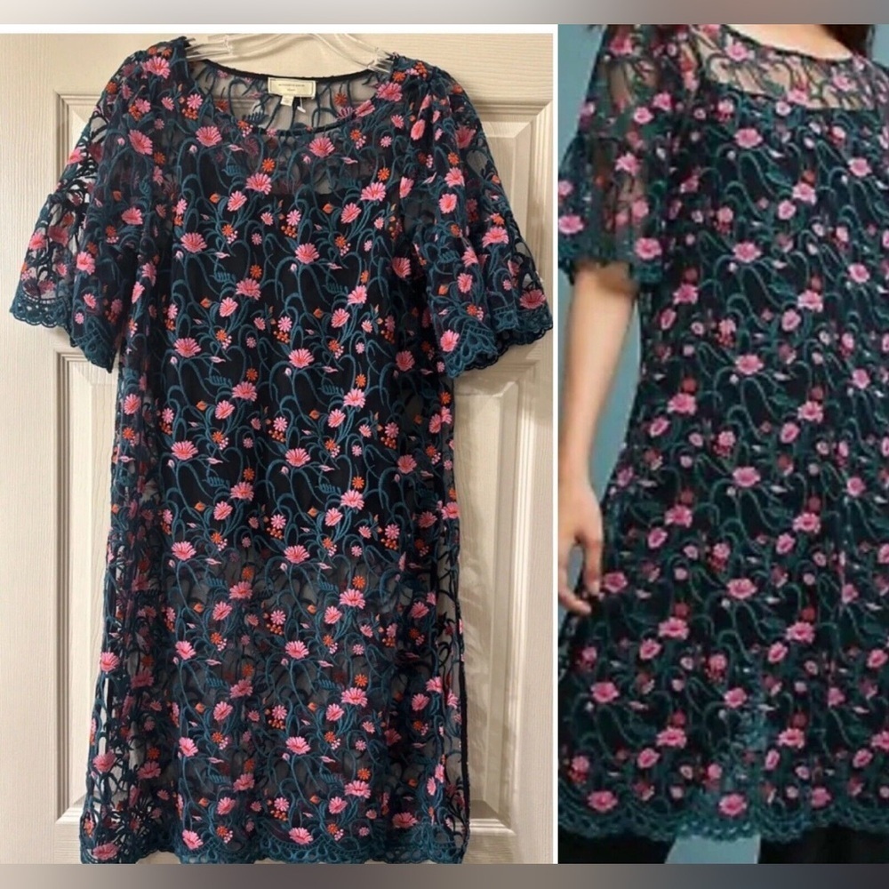 Anthropologie Moulinette Soeurs Floral Embroidered
SHEER Mesh Lace Tunic Top S